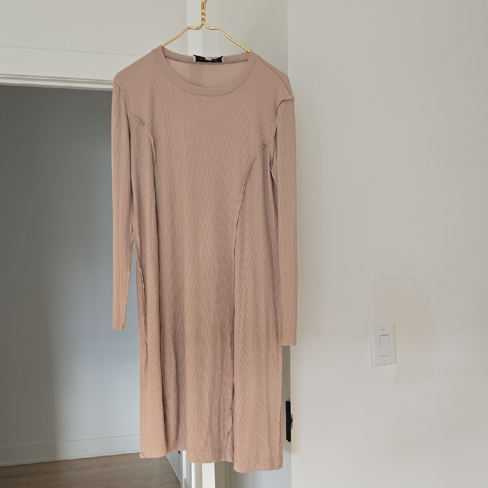 Chic Long Sleeve Tan Dress